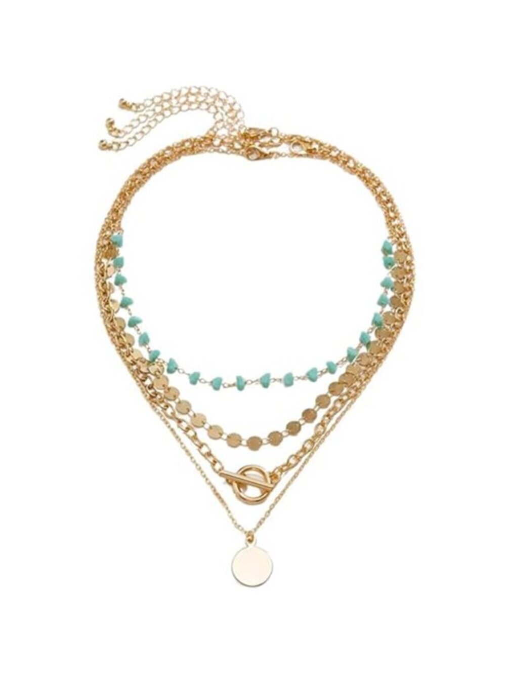 Layered Gold Turquoise Necklace Womens Boho